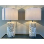 CLAM SHELL TABLE LAMPS, a pair, 70cm H, with clam shell detail in floral design, with shades. (2)