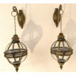 WALL HANGING CANDLE LANTERNS, a pair, 90cm x 25cm x 25cm, Regency style design. (2)