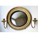 REGENCY CONVEX GIRANDOLE, Regency giltwood circular convex plate with ebonised slip and twin