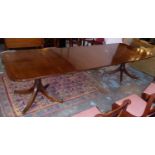 DINING TABLE, 292cm L extended x 73cm H x 107cm D Regency design figured mahogany extending with
