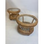 SIDE TABLES, a pair, vintage rattan and bamboo with glass tops, 42cm H x 48cm x 48cm. (2)