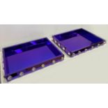 COCKTAIL TRAYS, a pair, 70cm X 49cm x 39cm, 1970s Italian style, electric blue mirrored finish. (2)