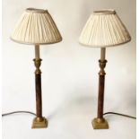 TABLE LAMPS BY BESSELINK & JONES, a pair, candlestick form gilt metal and spiral columns with