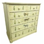VICTORIAN PAINTED CHEST, decorated with topiary and exotic animals, two short over four long drawers