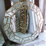 WALL MIRROR, 100cm diam, 1970's Italian style mirrored and gilt frame.