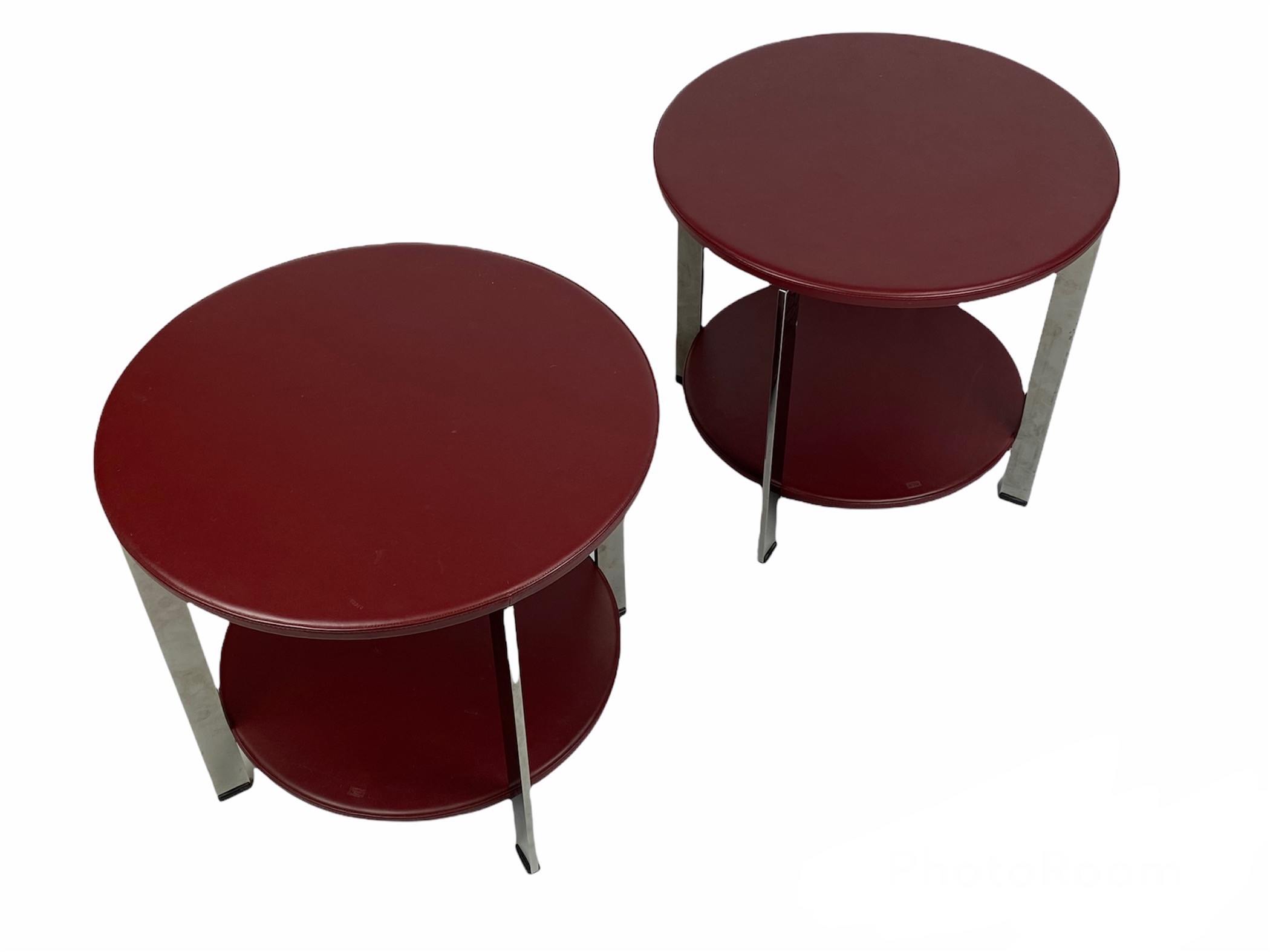 POLTRONA FRAU REGOLO SIDE TABLES, a pair, by Carlo Colombo, leather and polished metal, 49cm H x - Image 2 of 3