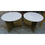 HAY SLIT TABLES, a pair, 45cm diam x 36cm H. (2)