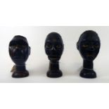 THREE MAKONDE HEADS, Angola, carved wood, 27cm h x 15cm. (3)