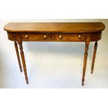 HALL TABLE, George III design burr walnut and crossbanded with two frieze drawers, 120cm x 33cm x