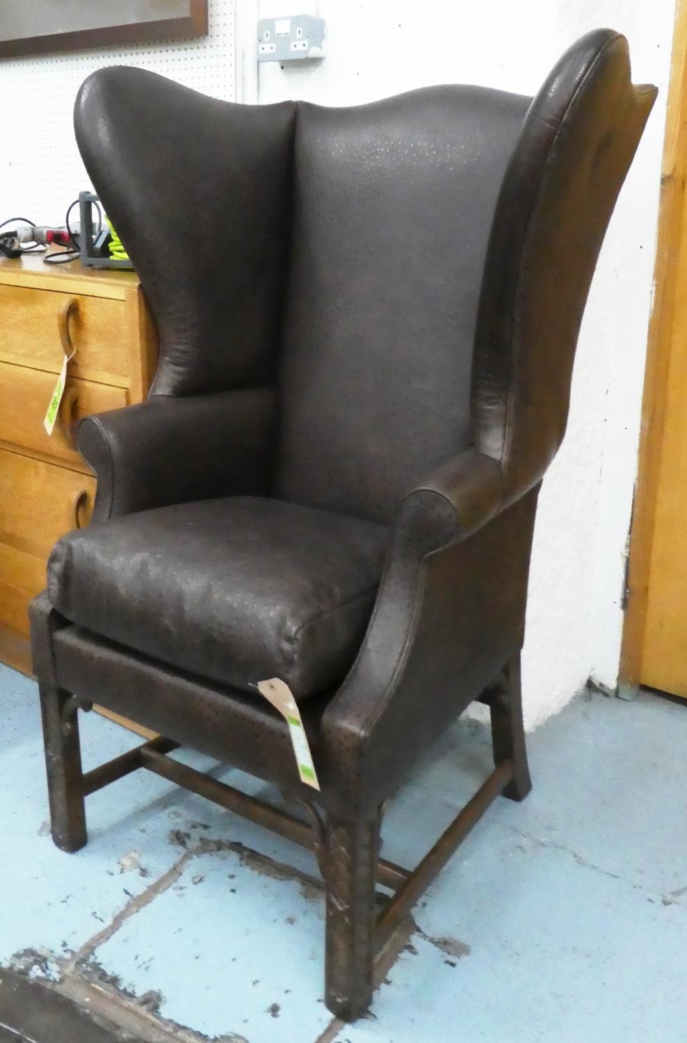 J ROBERT SCOTT WINGBACK ARMCHAIR, 120cm H, faux ostrich leather finish.