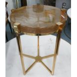 SIDE TABLE, 47cm diam x 55cm H, contemporary gilt metal with glass top.