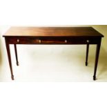 WRITING TABLE, George III and later figured mahogany and ebony line inlaid, rectangular with three