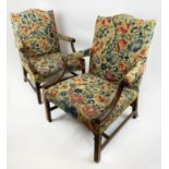 OPEN ARMCHAIRS, a pair, 79cm x 106cm H, George III mahogany, circa 1770, with antique needlework