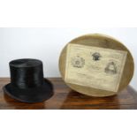 TOP HAT BY DUNN AND CO, black silk, with box, internal dimensions approx 20cm x 16cm.