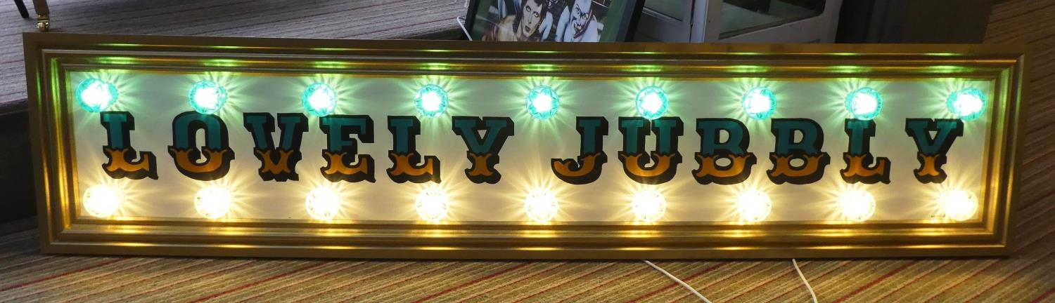 LOVELY JUBBLY BY BEE RICH, 187cm x 42cm, bespoke made light up wall art.