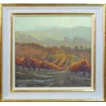 ALAN COTTON (British b.1938) 'Piemonte Vineyards in Diffused Evening Light', oil on canvas, signed