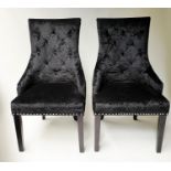 ARMCHAIRS, a pair, button plush black velvet and chrome studded with handle back, 57cm W. (2)