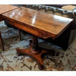 CARD TABLE, 91cm W x 74cm H x 46cm D William IV rosewood with a foldover top enclosing a green