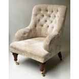 ARTHUR BRETT ARMCHAIR, Ickworth library armchair in buttoned cut parchment velvet, 74cm W.