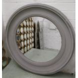 BRISSI CIRCULAR MIRROR, 79cm diam., in a grey distressed frame, with a circular bevelled plate.