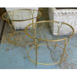 MAISON BAGUES STYLE SIDE TABLES, a pair, 55cm x 61cm x 41cm, glass tops. (2)