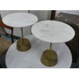 MARTINI TABLES, a pair, 50cm H x 45cm diam 1950s Italian style marble tops. (2)