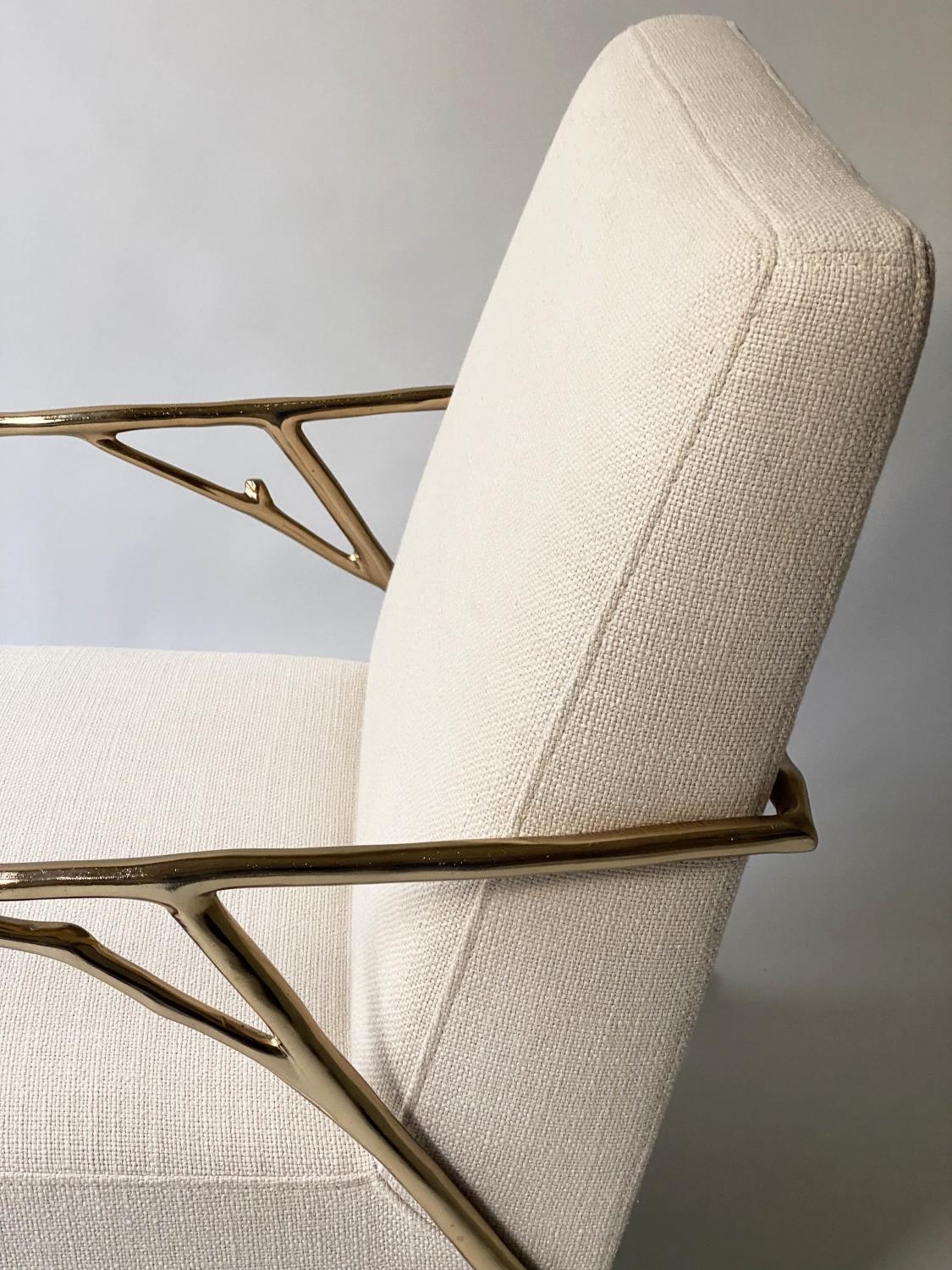 ARMCHAIR, contemporary solid brass framed, of branch form with parchment broadweave upholstery, 63cm - Image 2 of 4