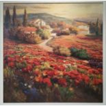 ROBERTO LOMBARDI 'Poppy Field', oil on board, 86.5cm x 86.3cm, framed. (Subject to ARR - see