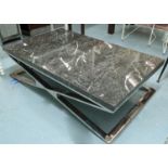 LOW TABLE, 130cm x 80cm x 35cm, faux marble top.