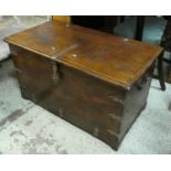 TRUNK, 92cm x 50cm x 53cm, 19th century colonial teak, brass studded and bound.