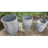 PLANTERS, a graduated set of three, 50cm x 45cm diam at largest, Victorian style washing dolley