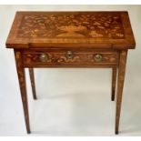 DUTCH CARD TABLE, early 19th century mahogany and satinwood marquetry, foldover baize lined with