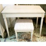 DRESSING TABLE, 93cm W x 80cm H x 52cm D, by Chelsea textiles in a distressed finish with stool. (2)