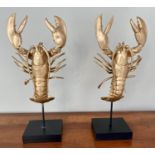 CONTEMPORARY SCHOOL SCULPTURAL LOBSTERS, on stands, a pair, 56cm H.