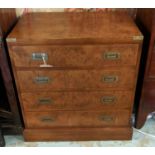 CAMPAIGN STYLE CHEST, 74cm H x 71cm x 43cm yewwood and brass bound with four drawers and side