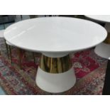 CENTRE TABLE, 120cm diam x 77cm H 1960s style lacquered finish with gilt detail.
