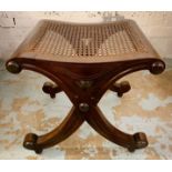 DRESSING STOOL, 45cm H x 48cm x 40cm, Regency style hardwood with a cane top on X frame supports.