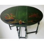 SUTHERLAND TABLE, late 19th century oval green with Chinoiserie gilt polychrome decoration and
