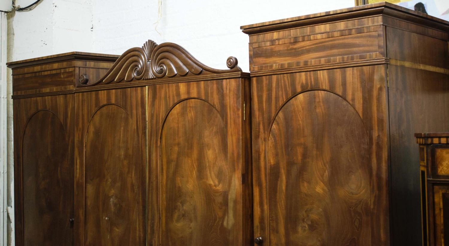 WARDROBE, 228cm L x 188cm H x 61cm D William IV mahogany with four arched panelled doors, the centre - Image 2 of 10