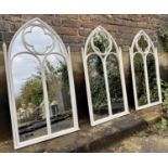 ARCHITECTURAL GARDEN WALL MIRRORS, a set of three, 103cm x 54cm, Gothic revival style. (3)