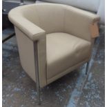 TUB CHAIR, leather and metal, 68cm W x 71cm H.