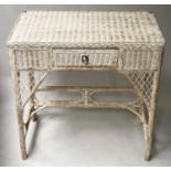 HALL/CONSOLE TABLE, vintage rattan framed, woven panelled and cane bound with short drawer, 77cm W x