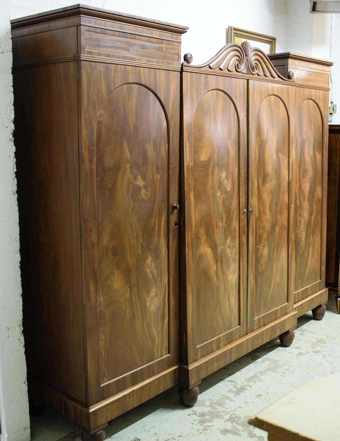 WARDROBE, 228cm L x 188cm H x 61cm D William IV mahogany with four arched panelled doors, the centre - Image 5 of 10