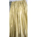 CURTAINS, a pair, each curtain approx 119cm W gathered x 287cm Drop, gold silk, lined and