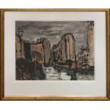 D'ALBERTO 'Canal side, Paris', oil on paper, signed, 75cm x 43cm, framed.