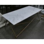 LOW TABLE, 120cm x 60cm x 45cm, contemporary design, marble top, gilt metal base.