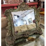 TOILET MIRROR, 85cm x 69cm H, mid 19th century Italian green painted in Rococo style with a swing