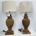 COACH HOUSE TABLE LAMPS, a pair, 91cm H farmhouse style turned wood. (2)
