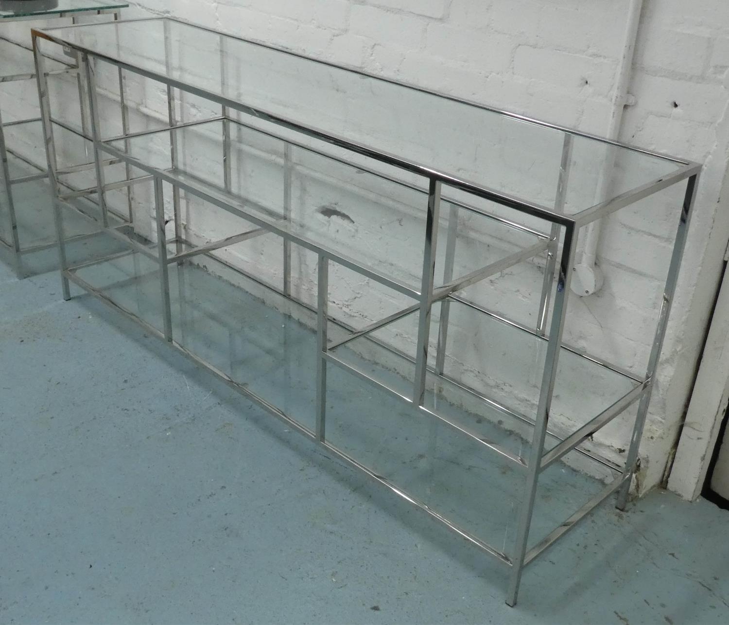 CONSOLE TABLE, 160cm x 40cm x 75cm, contemporary design, polished metal and glass. - Image 2 of 4