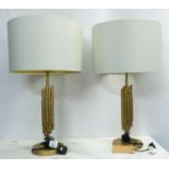 TABLE LAMPS, a pair, 78cm H 1970 Italian style, gilt metal with shades. (2)
